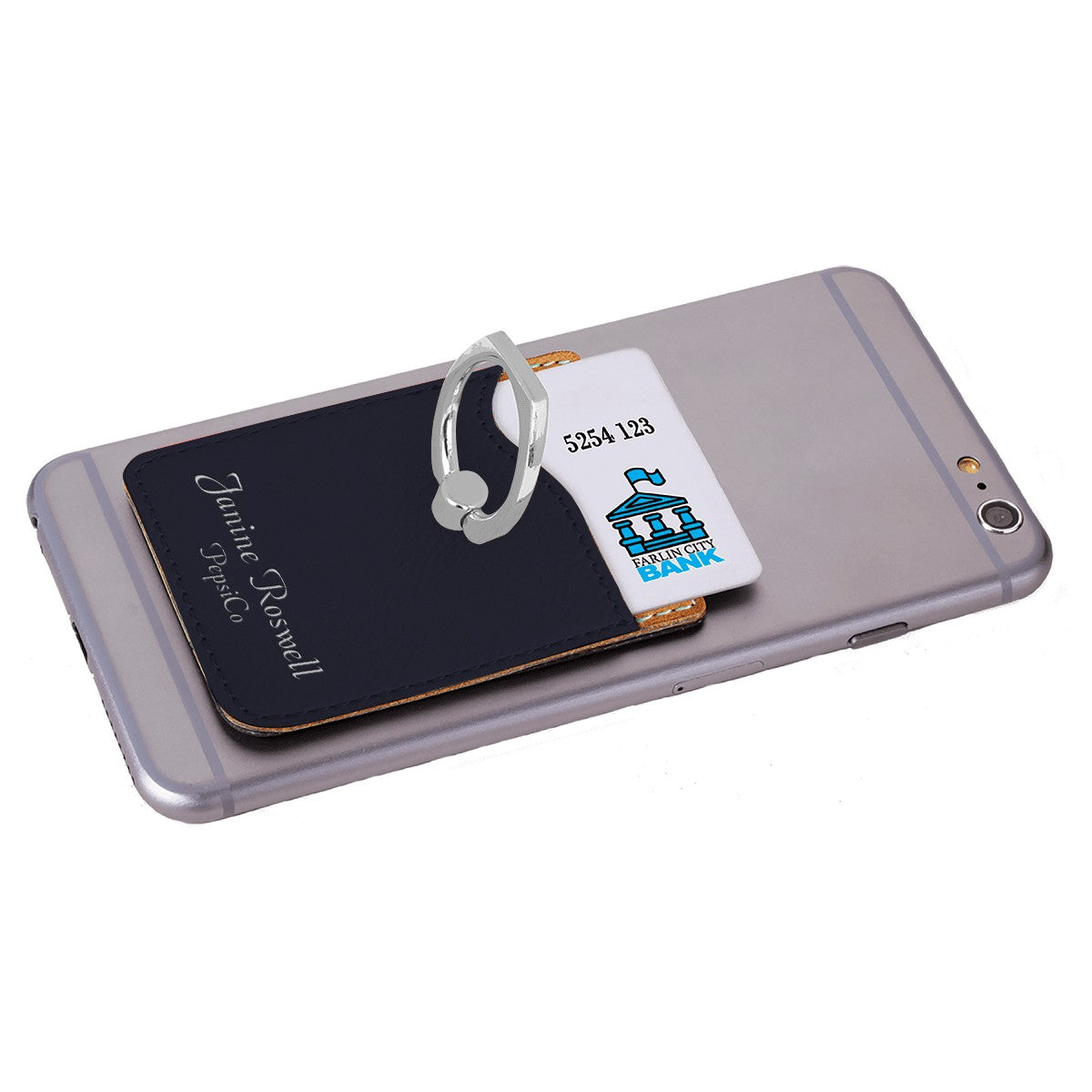 Personalized Black & Silver Phone Wallet with Ring