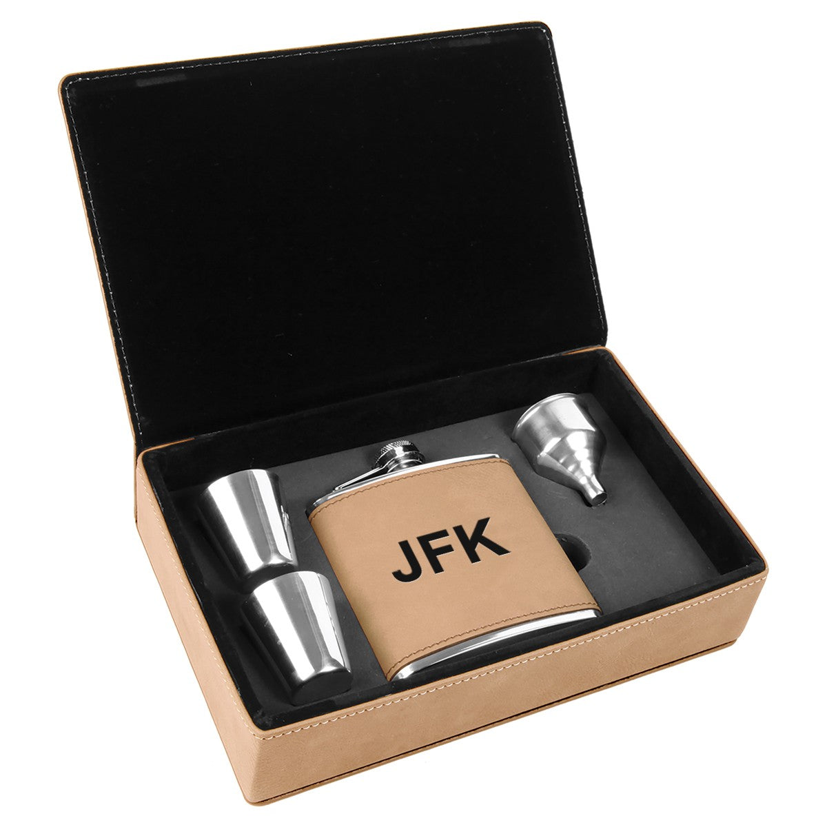 Light Brown & Black Personalized Flask Gift Set
