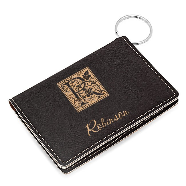 Initial Monogram Black ID Holder & Keychain