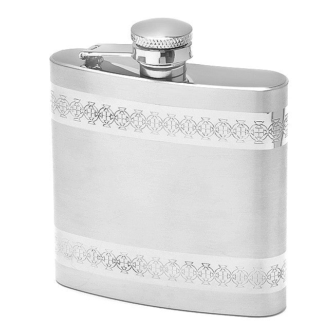 Brushed Finish Engraved Flask with Ornate Striping - Executive Gift Shoppe