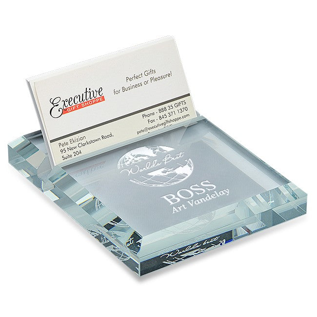 World's Best Boss Crystal Business Card holder & Paperweight - Discontinued