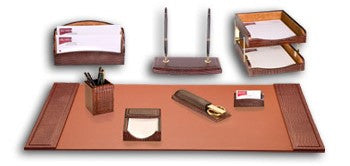 10 Piece Crocodile Embossed Leather Desk Set