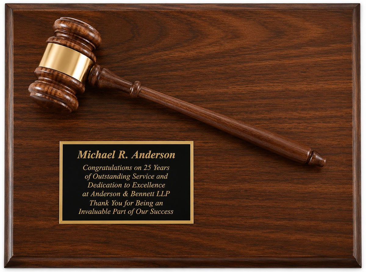 Personalized Walnut Finish Plaque with Attached Wood Gavel