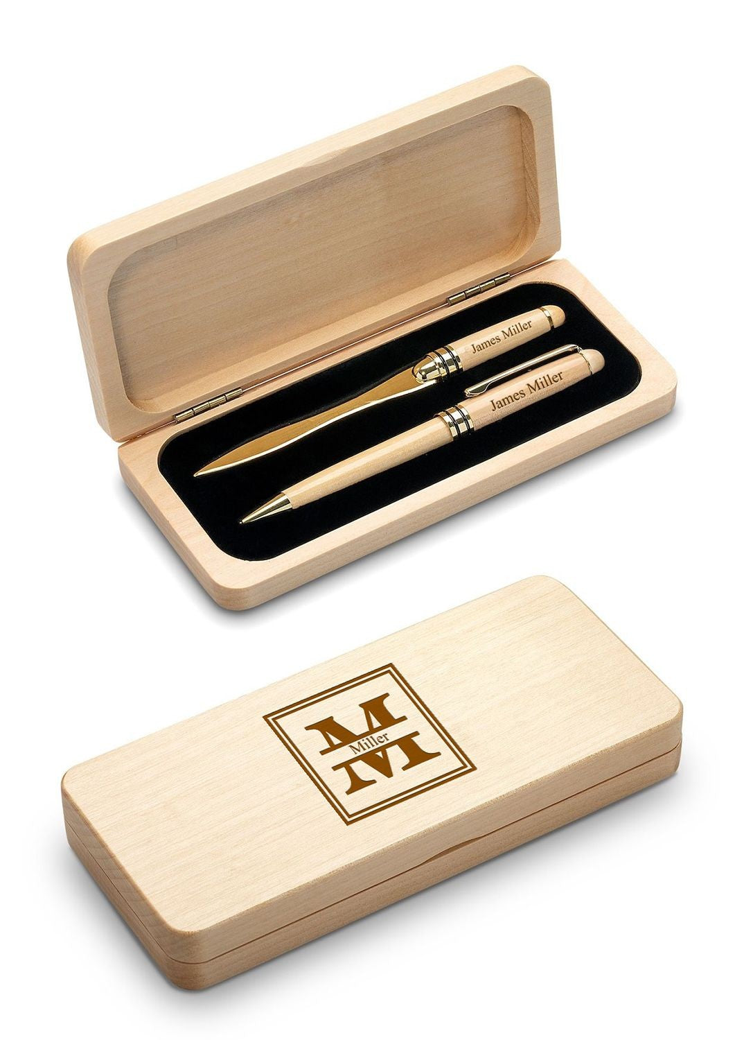 Split Monogram Elegance Collection Personalized Cherrywood Ballpoint Pen & Fountain Pen Set