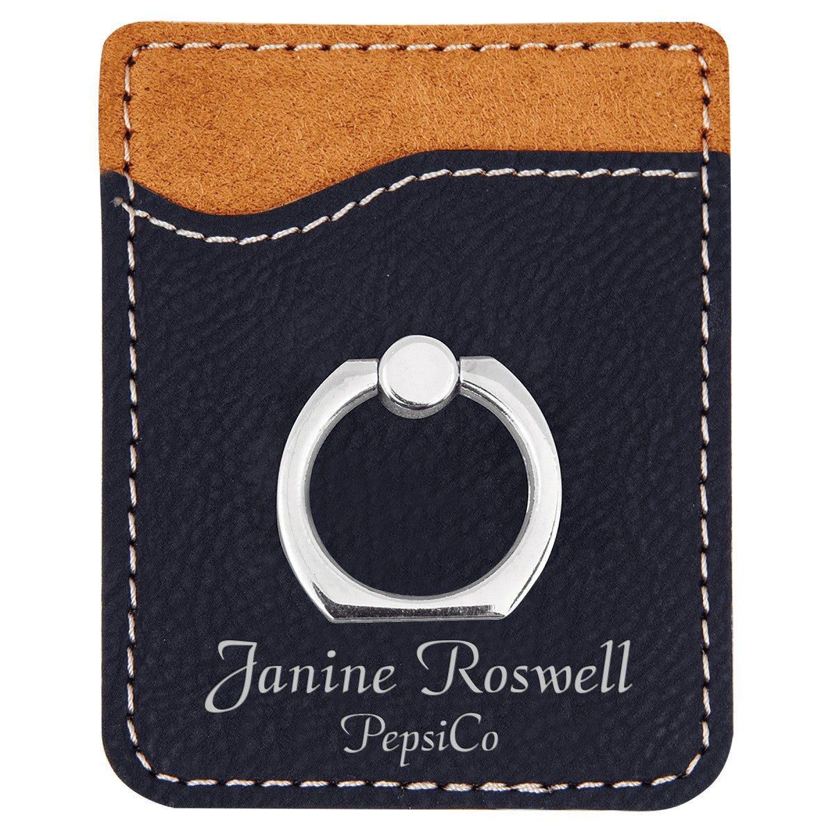 Personalized Black & Silver Phone Wallet with Ring