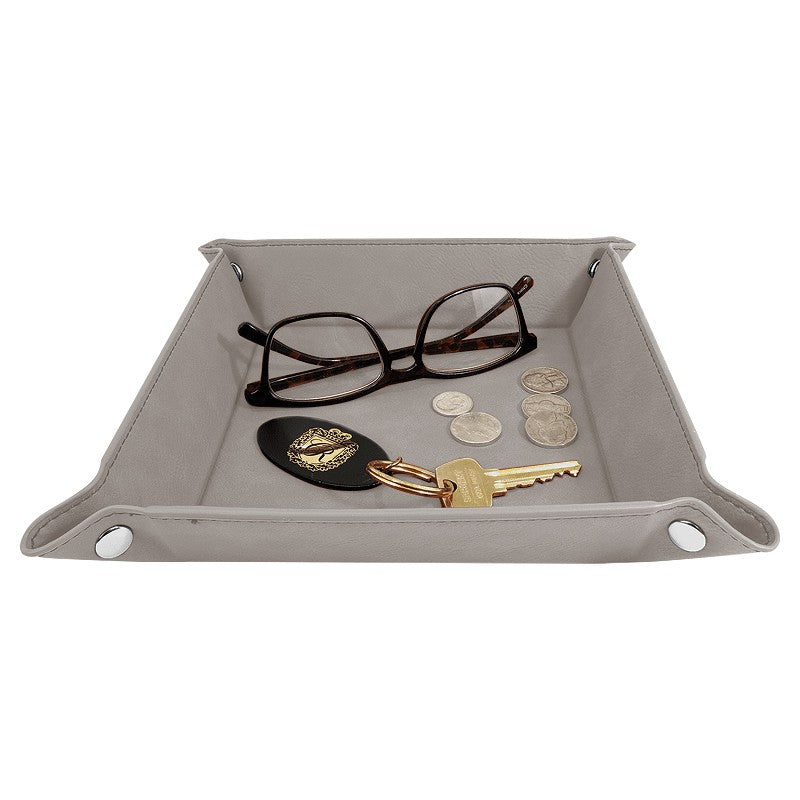 Personalized Gray Men's Valet Tray with Folding Snaps