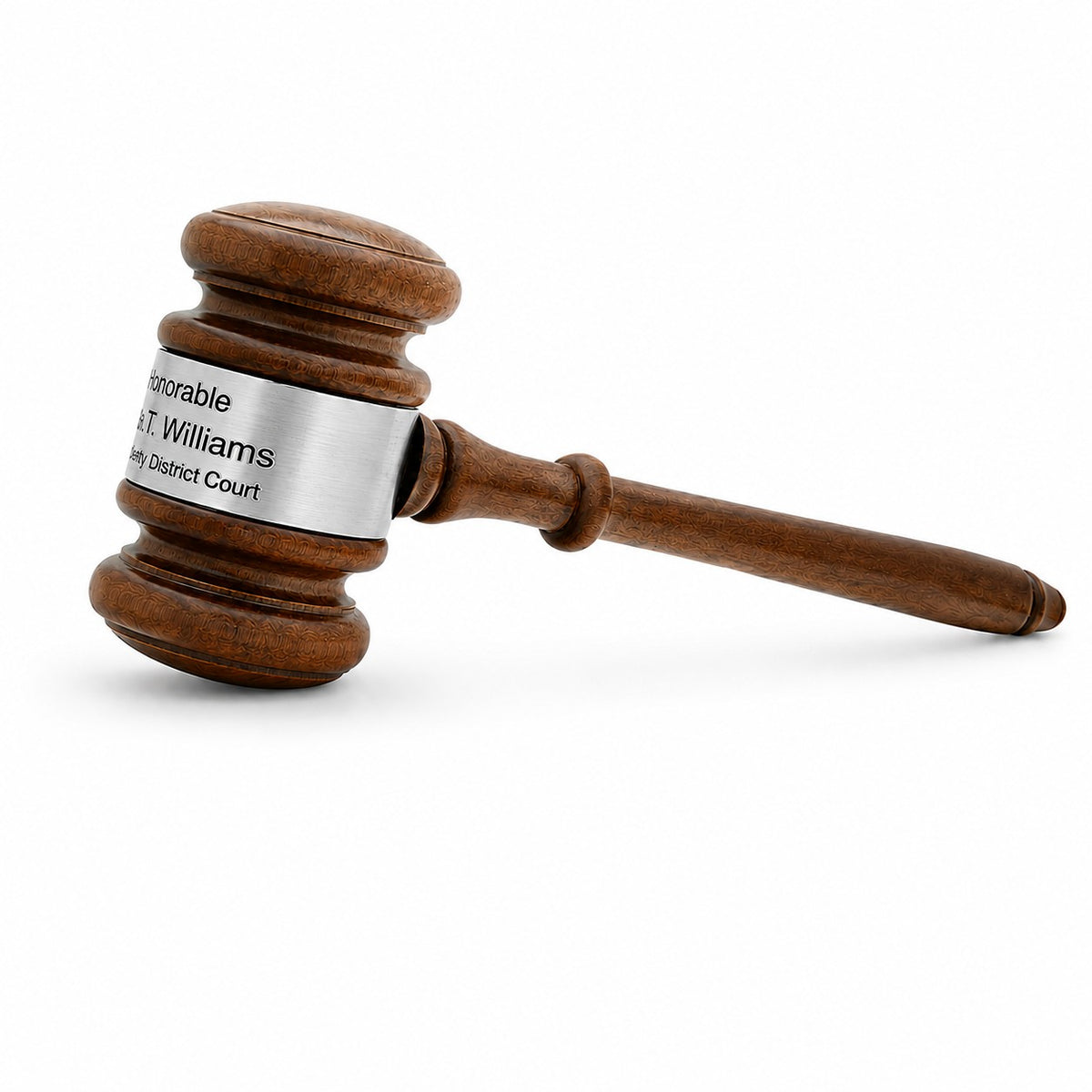 Personalized Walnut Wooden Gavel With Silver Band & Sounding Board
