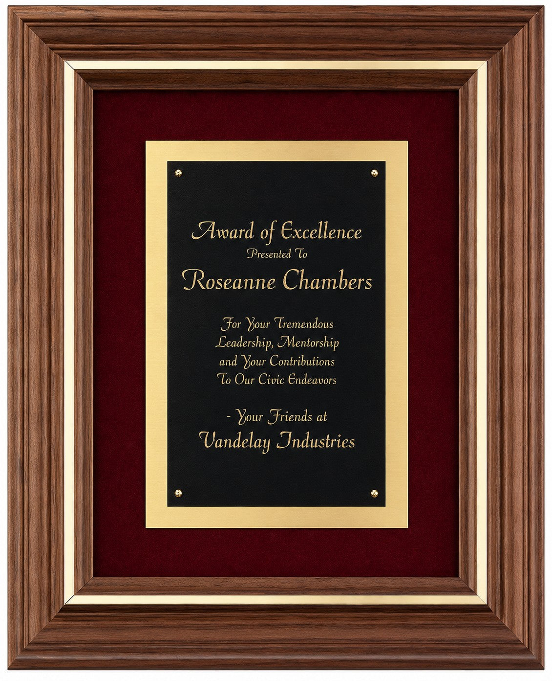 Walnut Frame With Black & Gold Engraving Plate