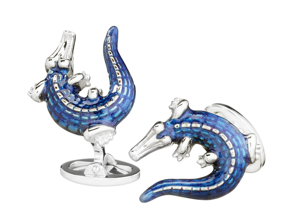 Hand Painted Enamel & Sterling Silver Crocodile Cufflinks