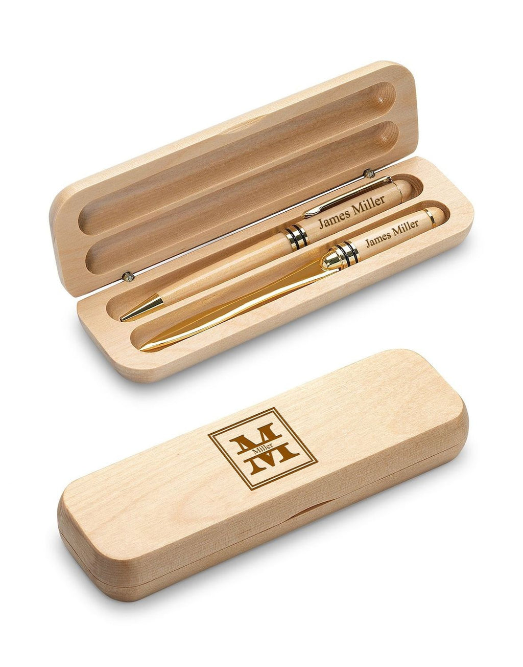 Split Monogram Personalized Cherrywood Ballpoint Pen & Fountain Pen Set