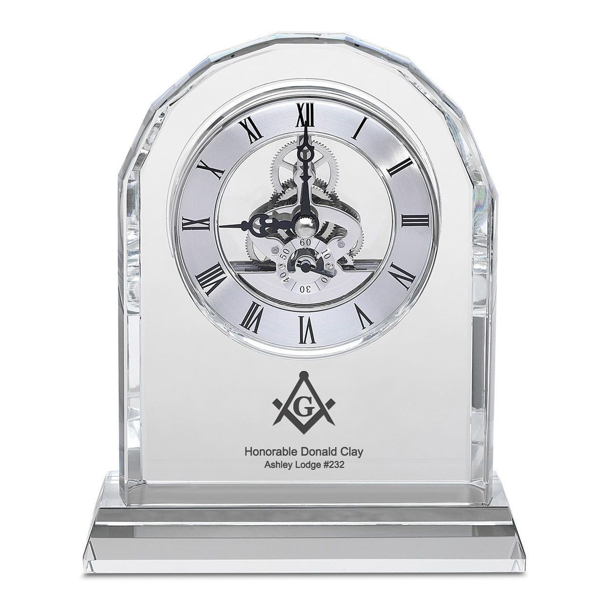Masonic Solid Crystal Personalized Quartz Clock With Arched Top