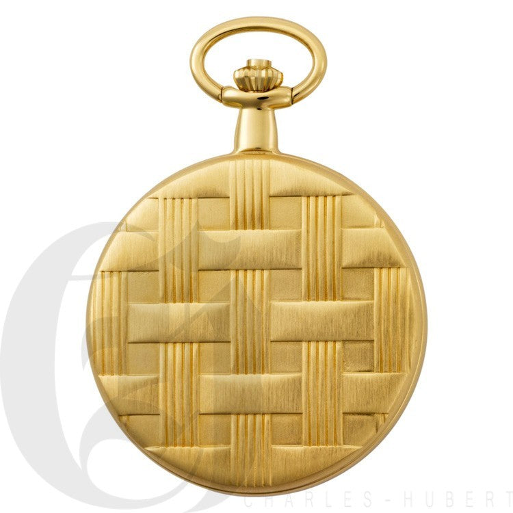 Basketweave Gold Mechanical Charles Hubert Pocket Watch & Chain #3841-GR - Executive Gift Shoppe