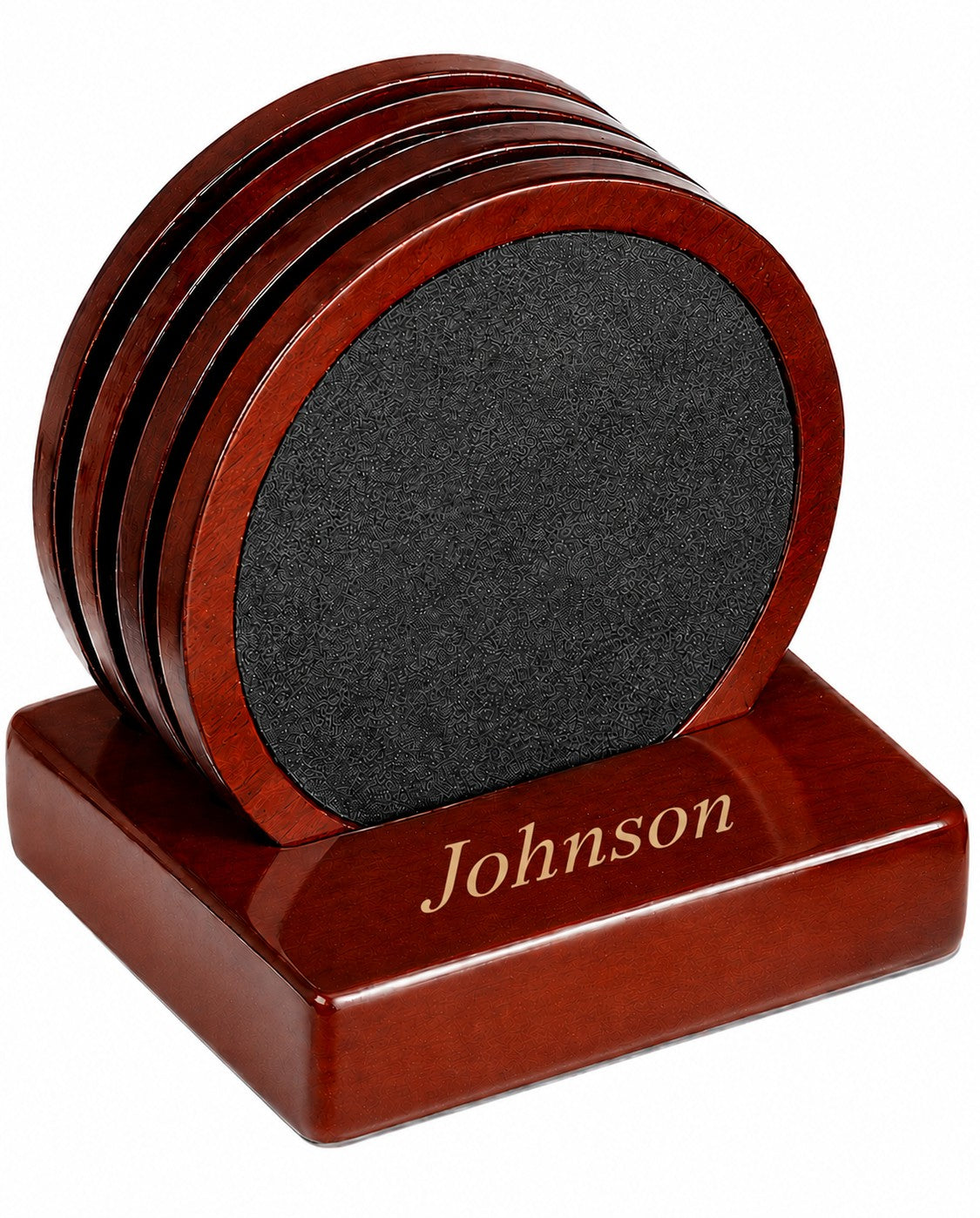 Four Piece Cherry Wood & Leather Coaster Set