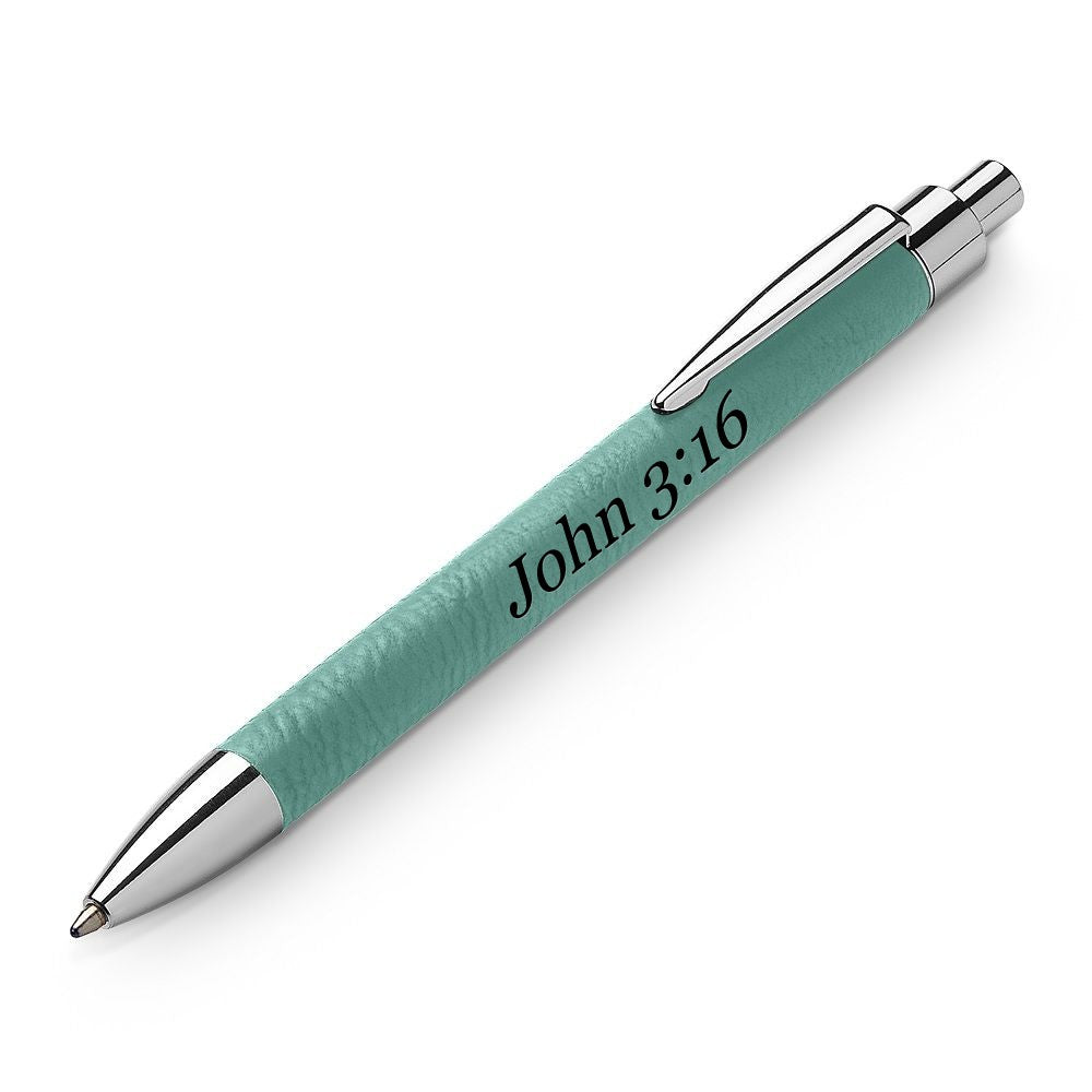 Silver & Teal Leatherette Click Action Ballpoint Pen - Free Personalization