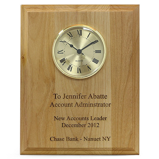 Red Alder Recognition Wall Plaque with Clock - Executive Gift Shoppe
