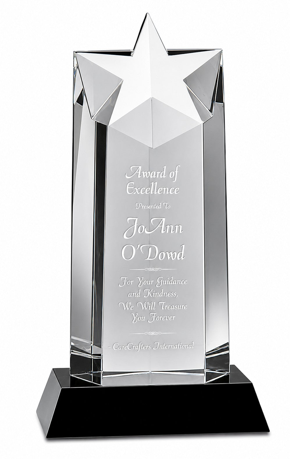Personalized Crystal Star Recognition Award with Black Crystal Base