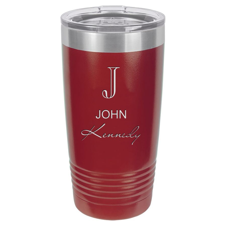 Full Name Monogram 20 Ounce Maroon Polar Camel Travel Mug