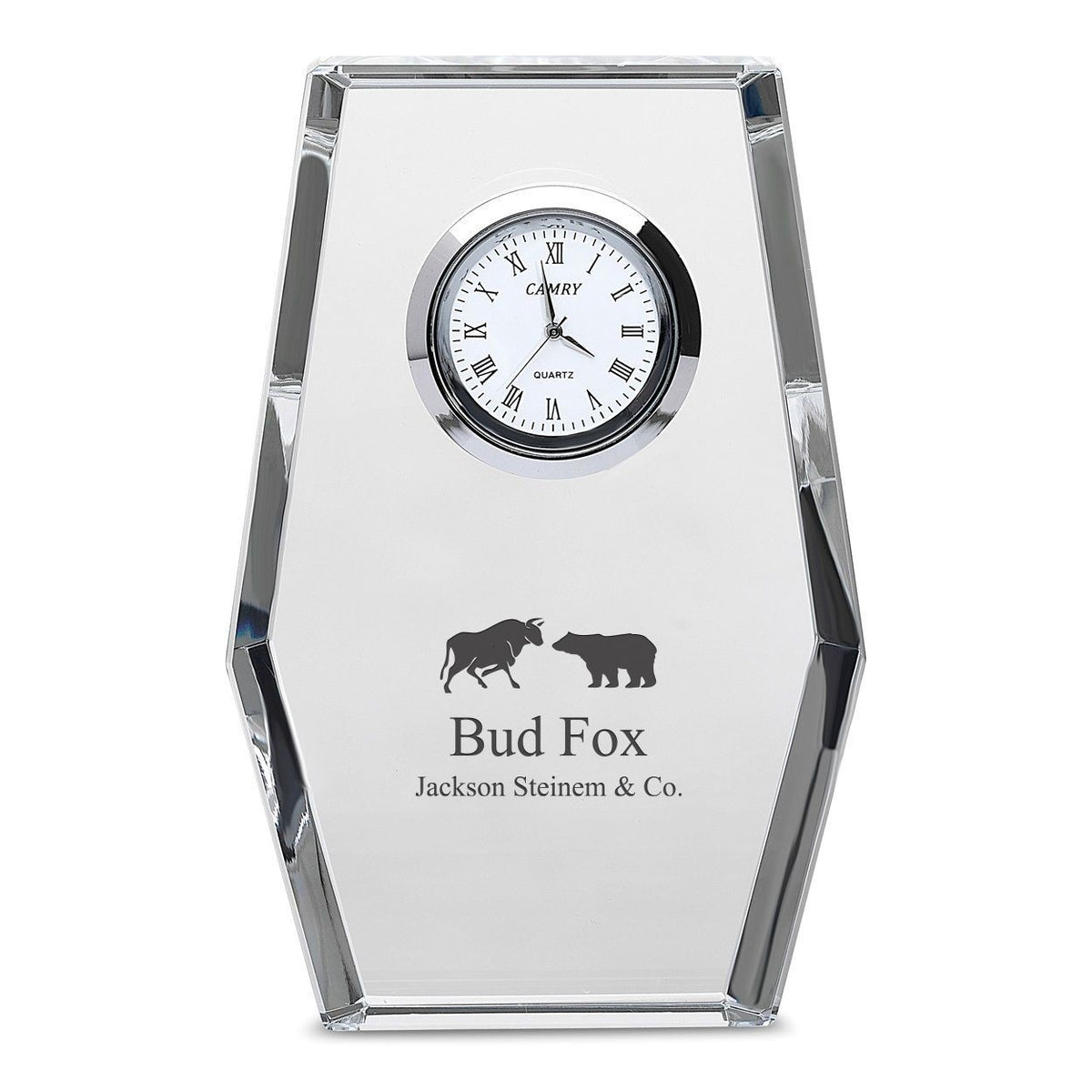 Bull & Bear Personalized Crystal Desk Clock