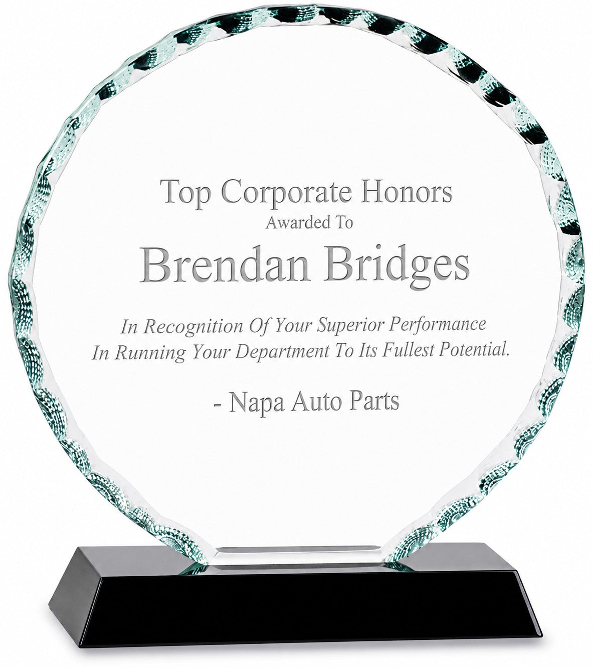 Personalized Crystal Circle Award With Black Base