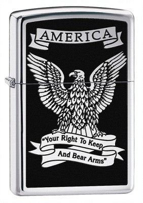 Right to Bear Arms High Polish Chrome Zippo Lighter - ID# 28290