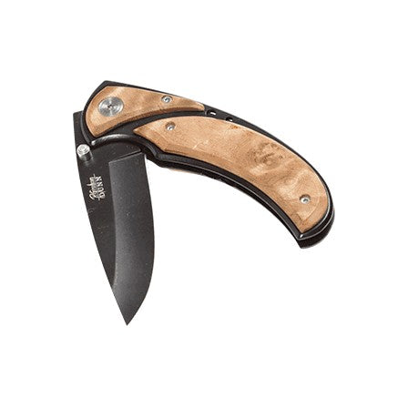Personalized Wood & Black Steel Lockblade Pocket Knife