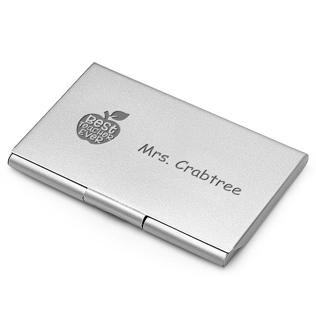 Best Teacher Ever Personalized Steel Business Card Holder
