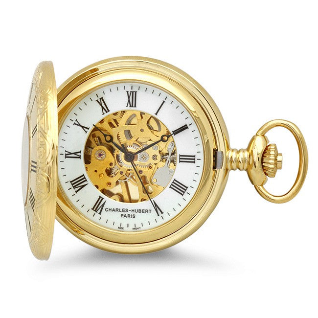 Gold Mechanical Executive Charles Hubert Pocket Watch and Chain #3558 - Executive Gift Shoppe