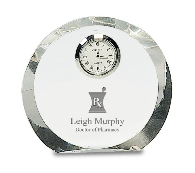 Pharmacist Personalized Round Premier Crystal Clock with Beveled Edges