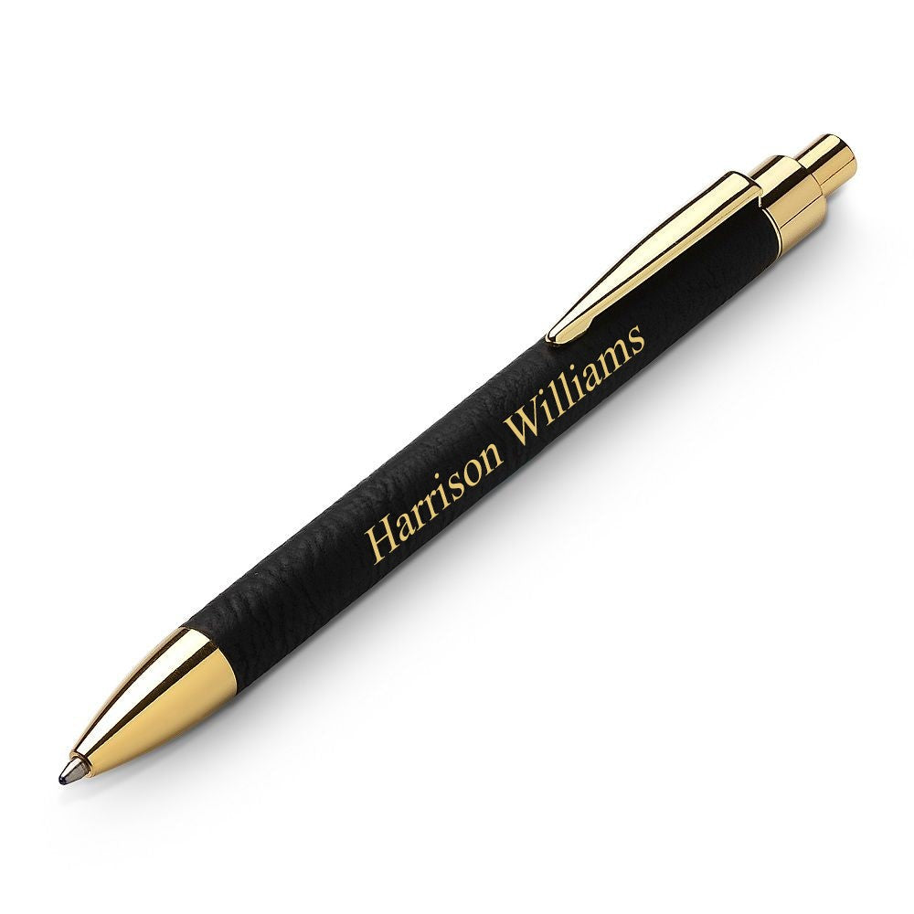 Gold & Black Leatherette Click Action Ballpoint Pen - Free Personalization