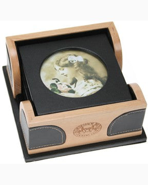 Leather & Wood Photo Frame Coaster Set