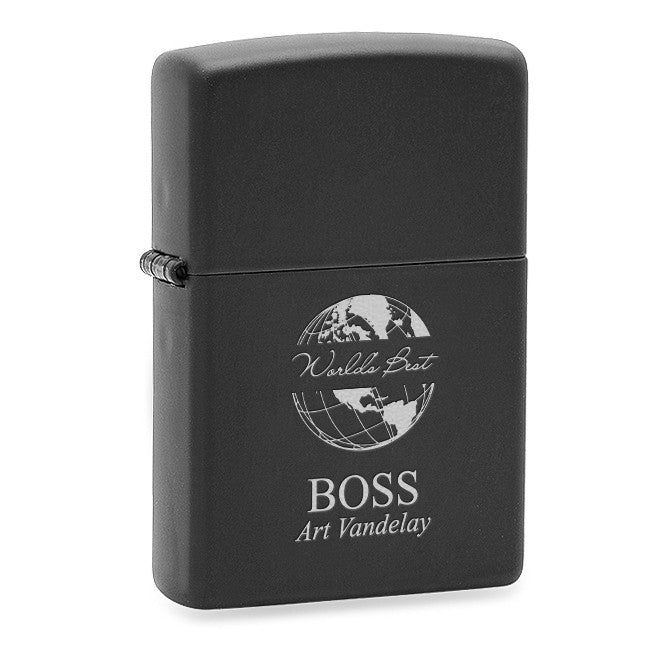World's Best Boss Black Matte Engravable Zippo Lighter