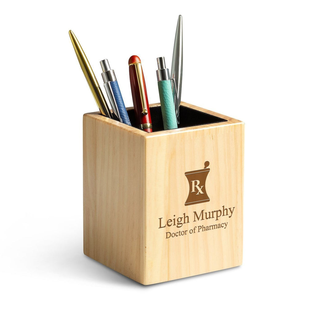 Maple Wood Pharmacist Theme Personalized Pen and Pencil Cup