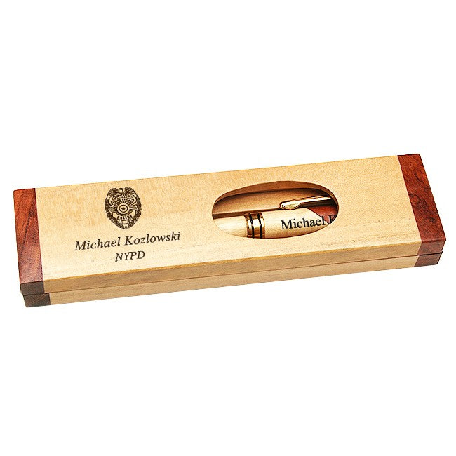 Police Theme Laser Engraved Maple & Rosewood Pen and Box