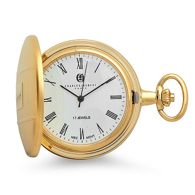 Gold Mechanical Engravable Charles Hubert Pocket Watch & Chain #3840 - Executive Gift Shoppe