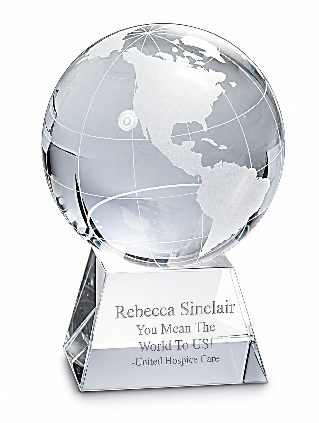 Clear Crystal Globe With Laser Engraved Pedestal Base - 3 1/2" Height