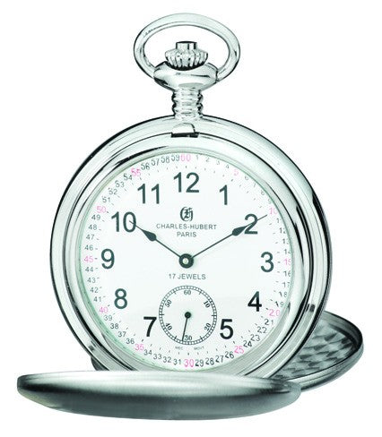 Silver Charles Hubert Pocket Watch & Chain #3907-WRR - Executive Gift Shoppe