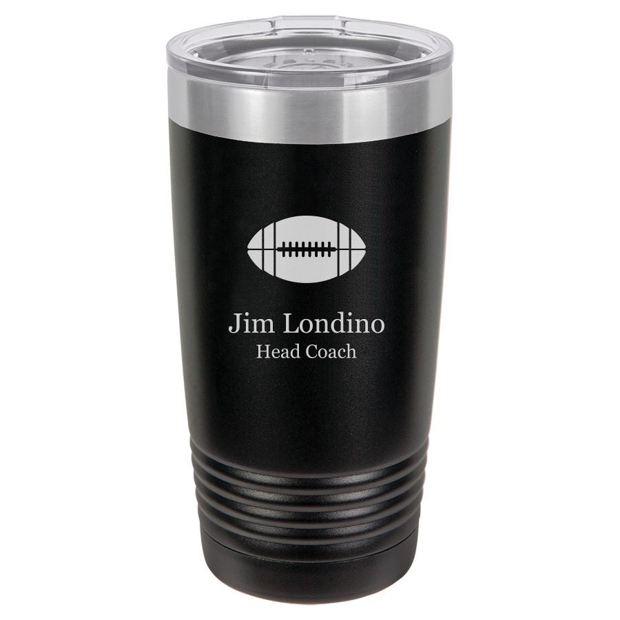 Football Themed 20 Ounce Personalized Black Travel Mug
