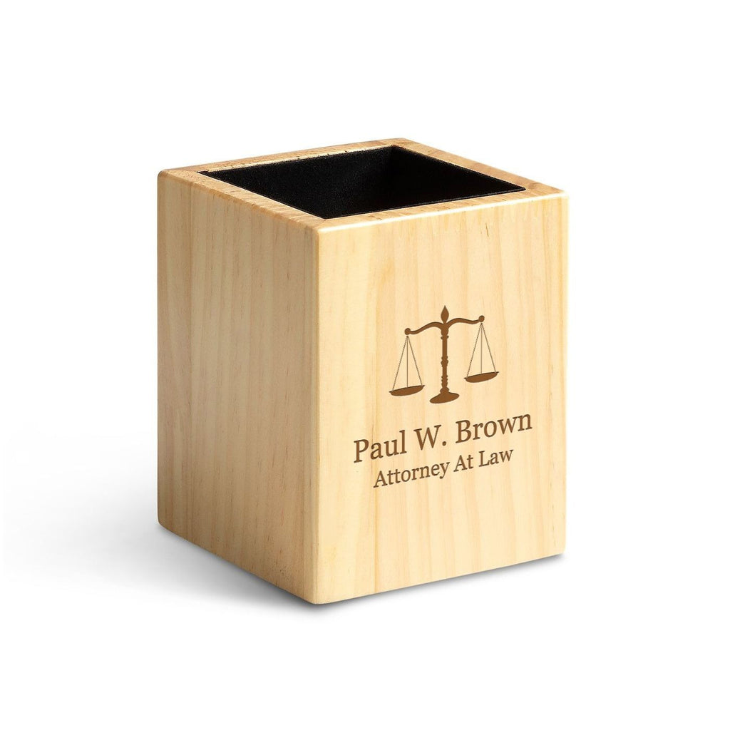 Maple Wood Lawyer Theme Personalized Pen and Pencil Cup