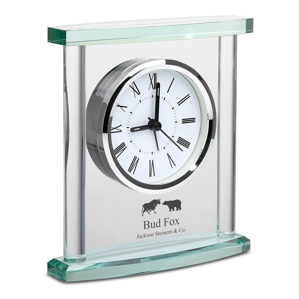 Bull & Bear Personalized Glass Table Clock with Silver Finish Accents