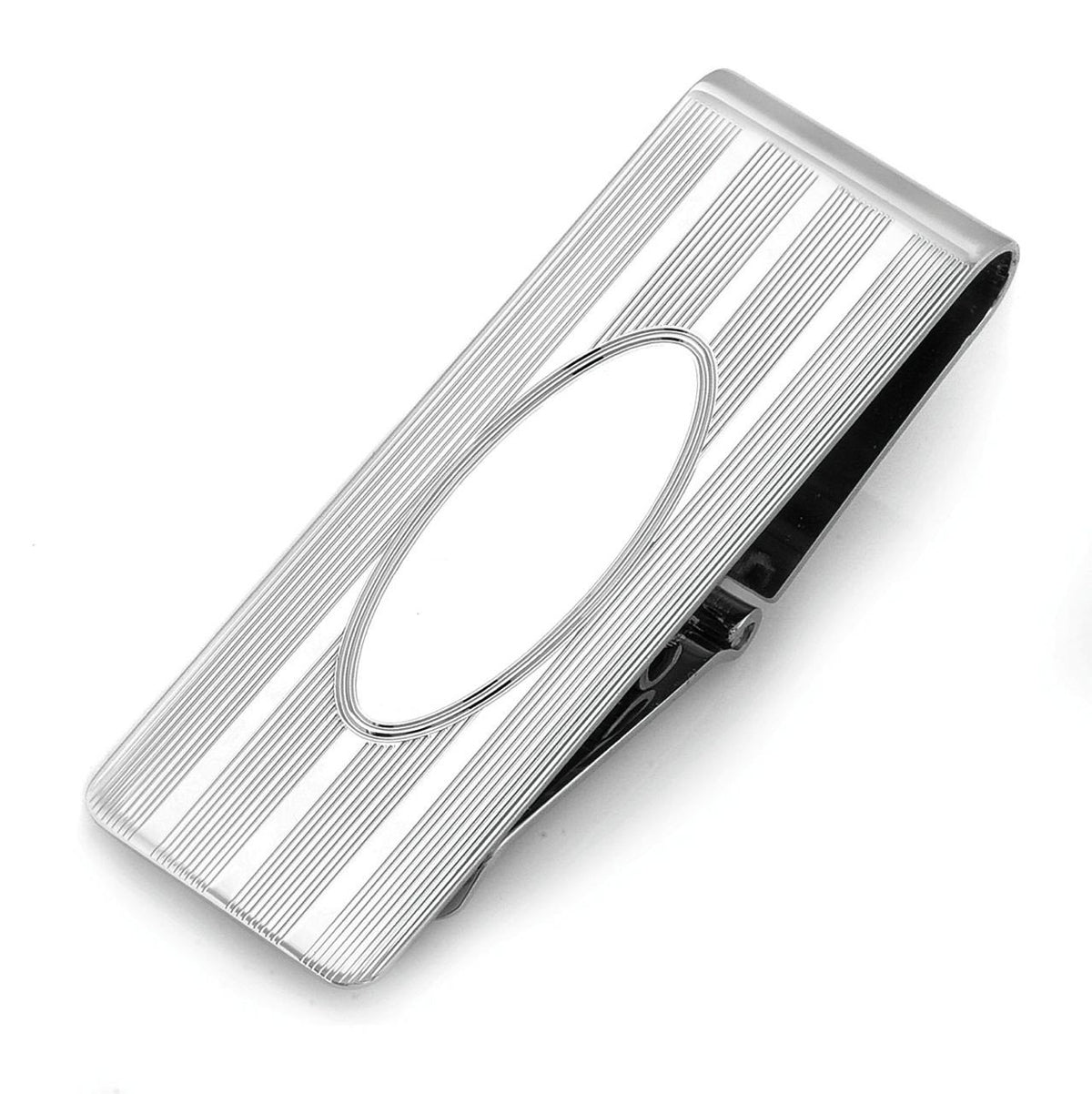 Sterling Silver Engine Turned Hinged Money Clip with Oval Engraving Area - Executive Gift Shoppe