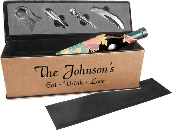 Personalized Light Brown Wine Bottle Box With Tools