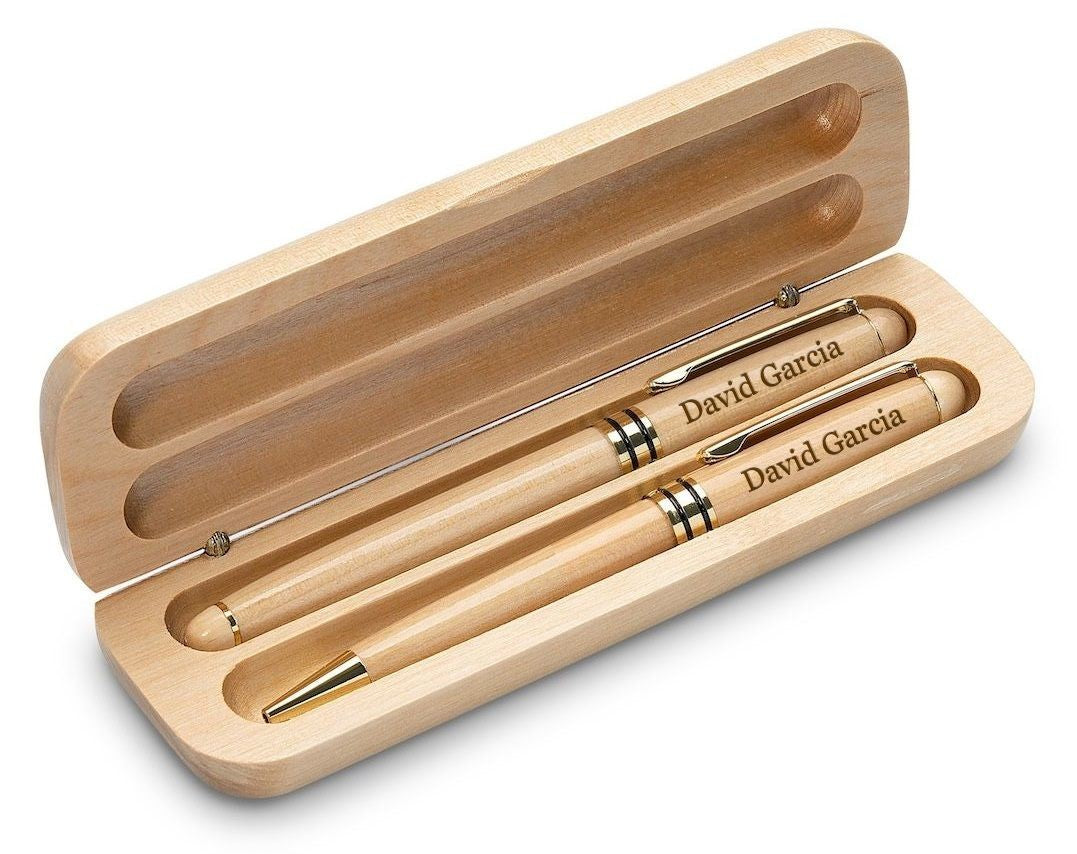 Personalized Maple Wood Ballpoint Pen & Fountain Pen Set
