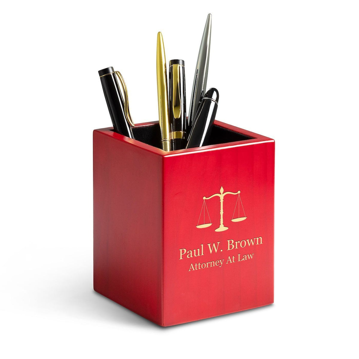 Rose Finished Wood Lawyer Theme Personalized Pen and Pencil Cup