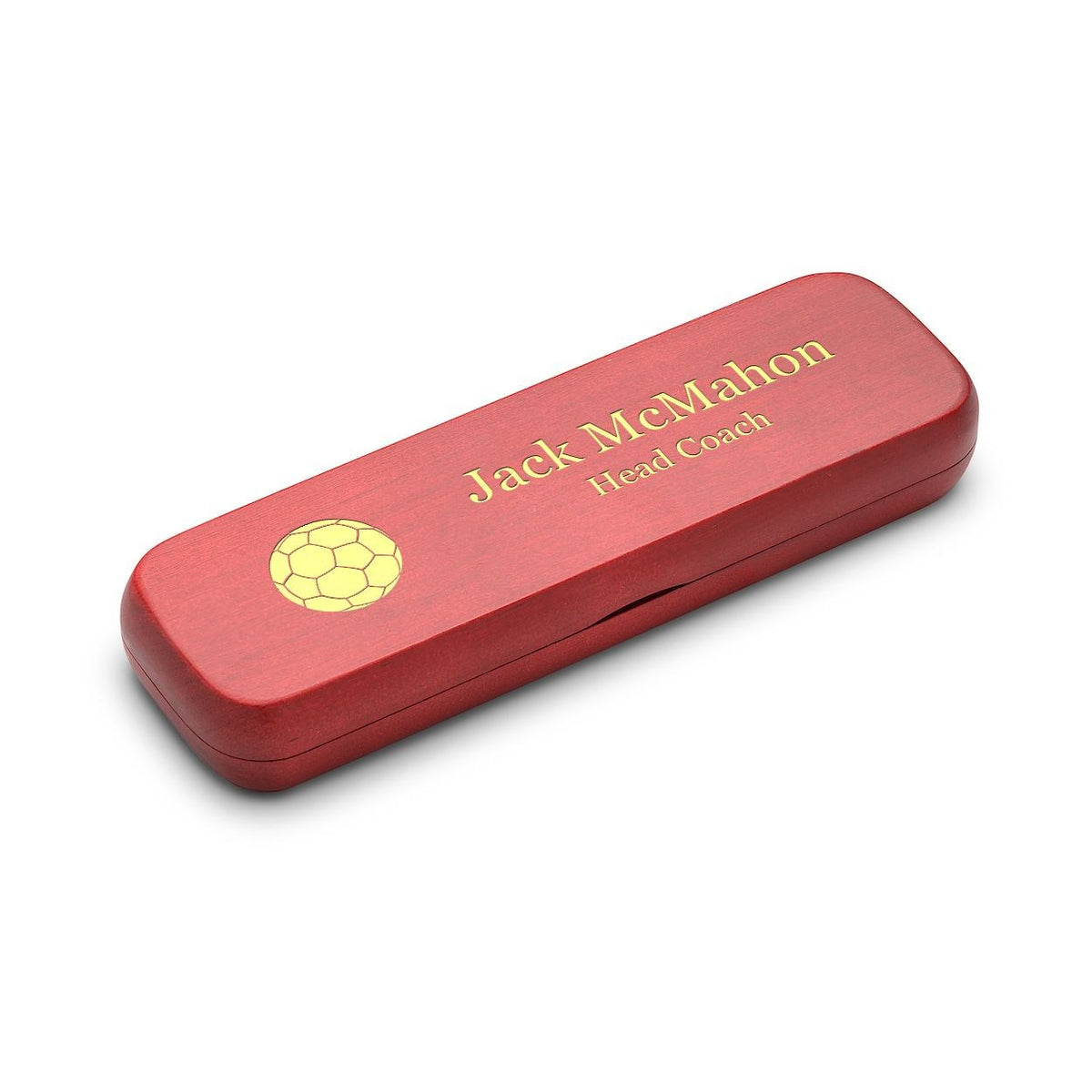 Soccer Themed Laser Engraved Cherry Finish Wood Double Pen and Box Set