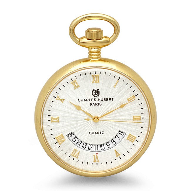 Open Face Quartz Charles Hubert Pocket Watch & Chain #3671 - Executive Gift Shoppe