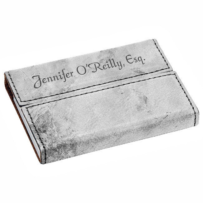 Personalized White Marble Leatherette Business Card Case