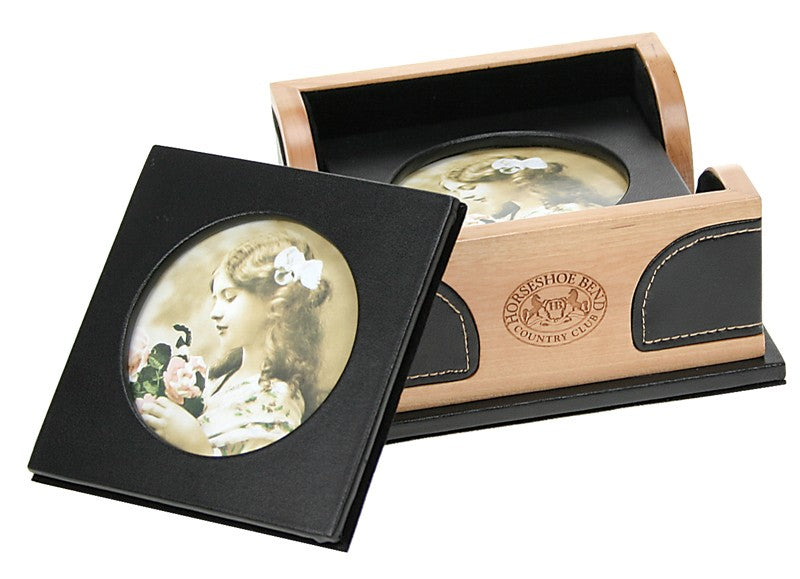 Leather & Wood Photo Frame Coaster Set