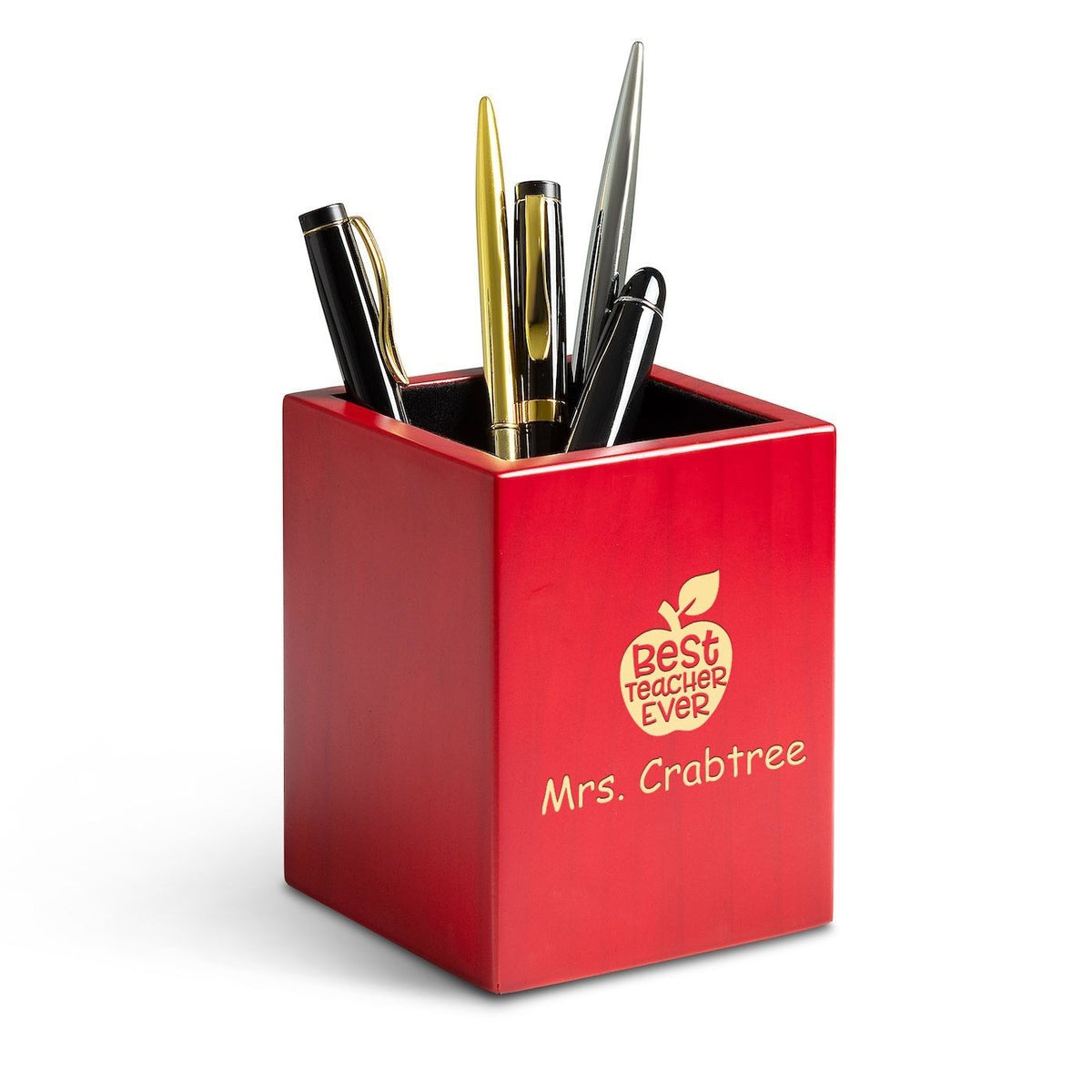 Rose Finished Wood Best Teacher Theme Personalized Pen and Pencil Cup