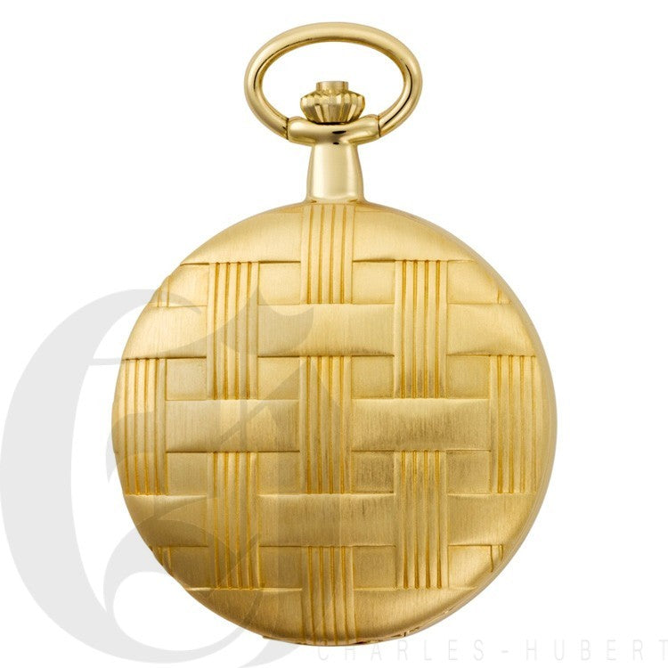 Basketweave Gold Mechanical Charles Hubert Pocket Watch & Chain #3841-GR - Executive Gift Shoppe