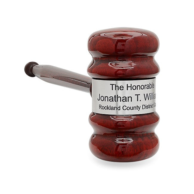 Personalized Rosewood Gavel & Sounding Block Gift Set With Silver Band